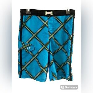 OP Swim Trunks Boys Sz 10/12 Blue/Black‎ EUC